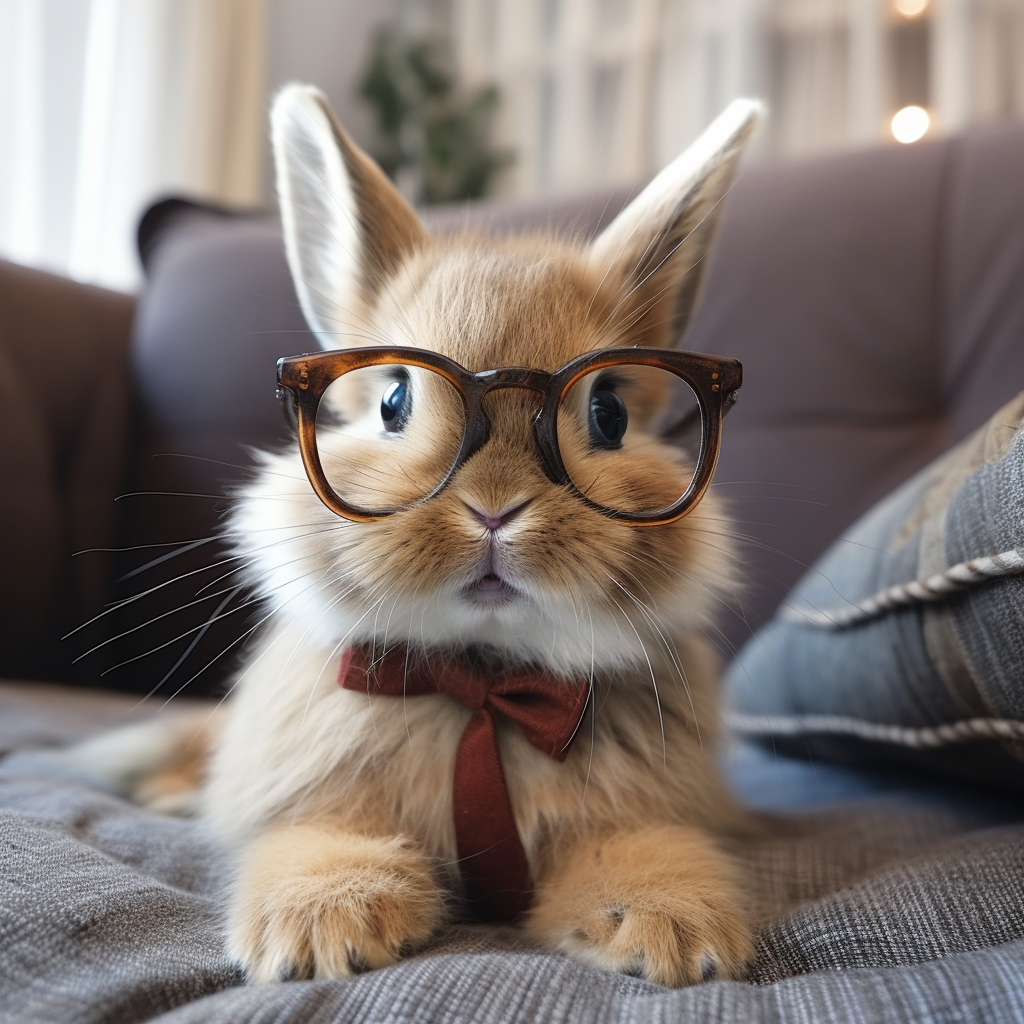 pet bunny wearing glasses and bow tie