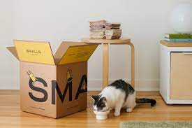 Smalls cat food delivery box and picky feline eating their cat food