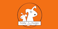 Holly and Hugo logo on orange background