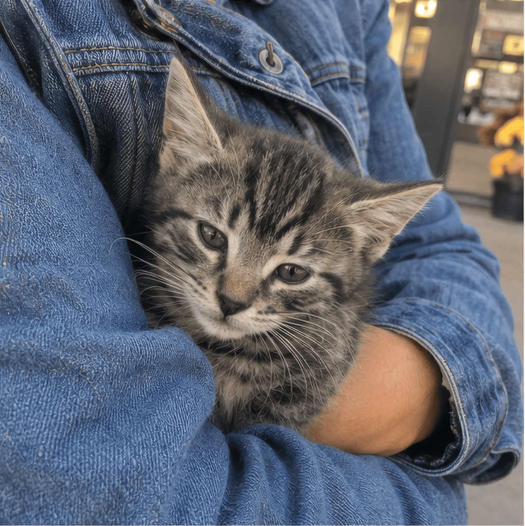 Kitten in woman's arms: Chip Scanner for Cats might have helped before momma cat got pregnant