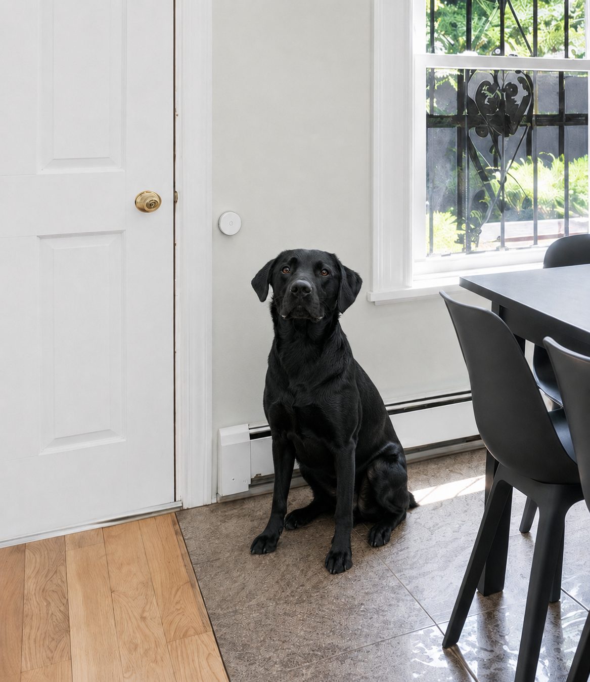 black lab with mighty paws potty button for dogs