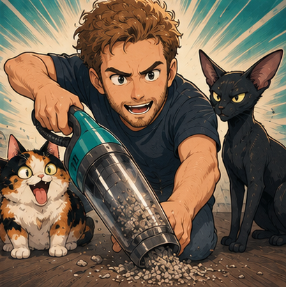 handheld vacuum versus the cat litter monsters