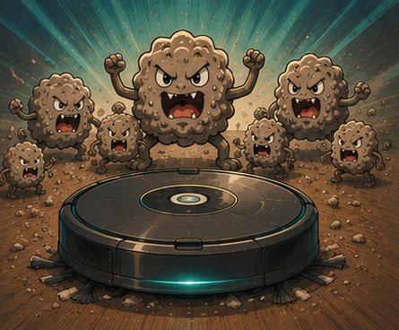 robot vaccum versus the cat litter monsters