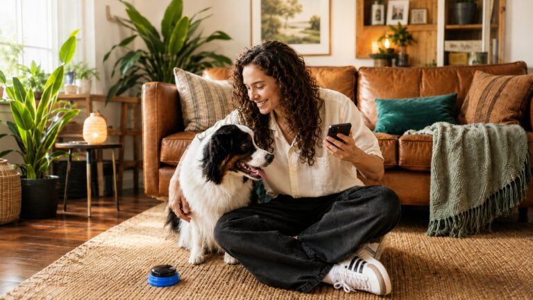 woman plans first word for talking dog buttons