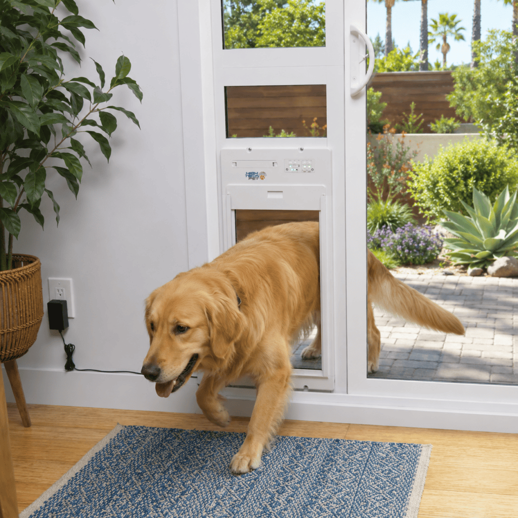golden lab uses high tech pet power door