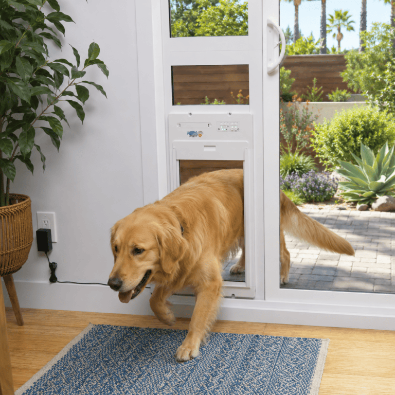 golden lab uses high tech pet power door