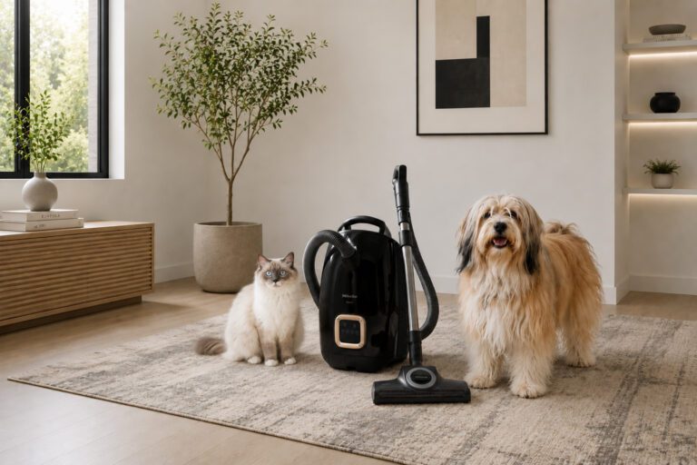 vacuum for allergies next to to dog